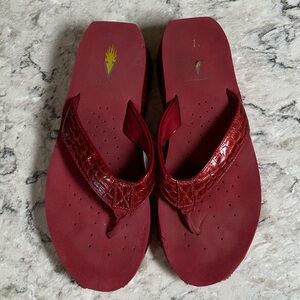 Volatile Red Croc Embossed Flip Flop Wedge Sandals